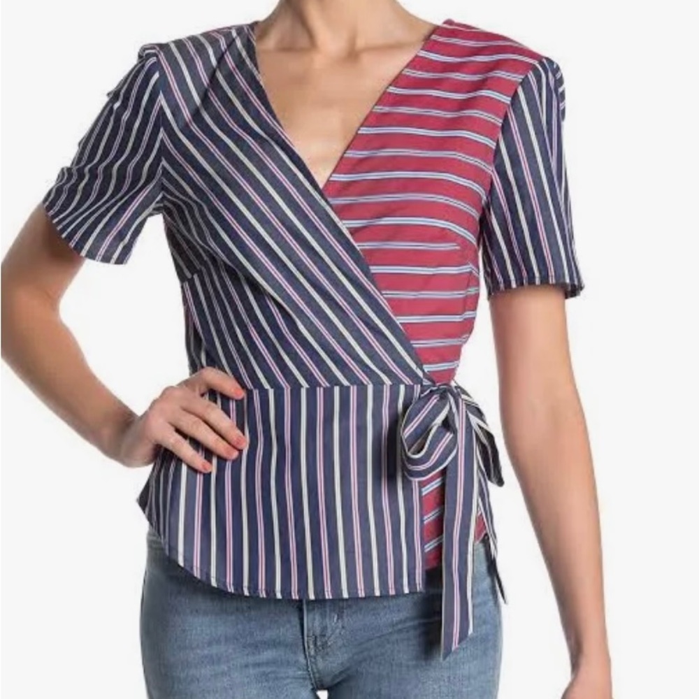 BCBGeneration Women's Striped Wrap Top